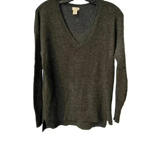 Halogen Women’s  100% Cashmere VNeck Long Sleeve Sweater Dark Gray Size Small